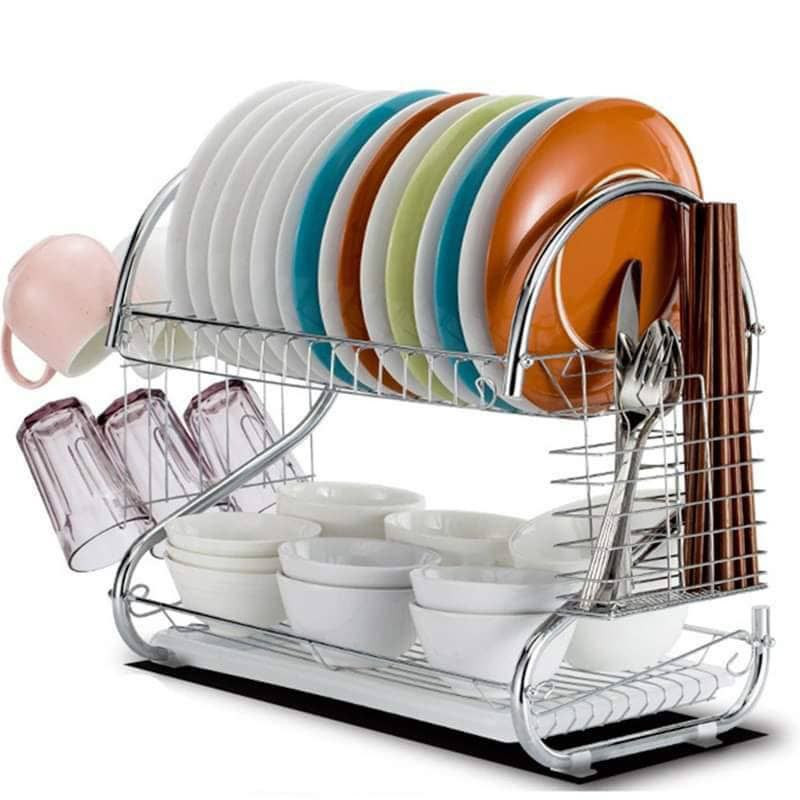 2 Layer Kitchen Dish Rack Stainless Steel